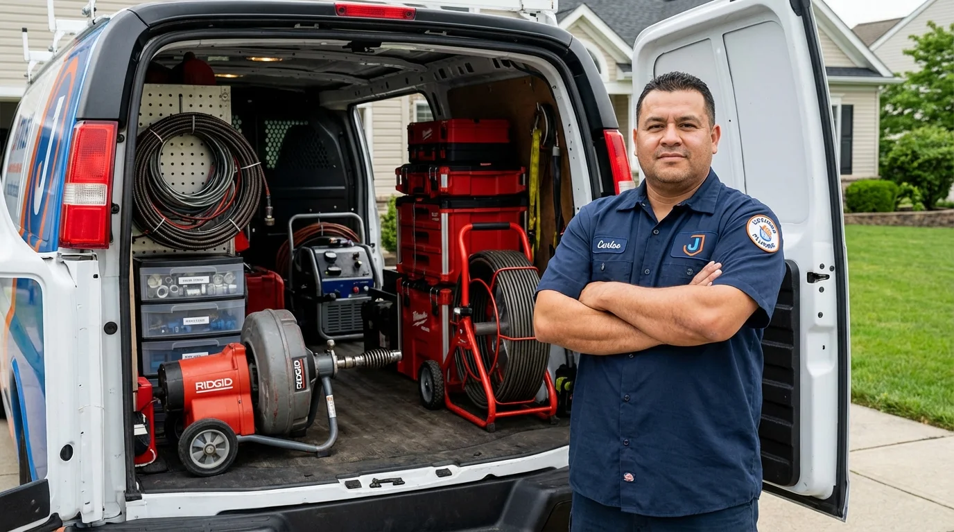 Professional drain cleaning equipment and Johns Plumbing LLC plumber in Lovettsville