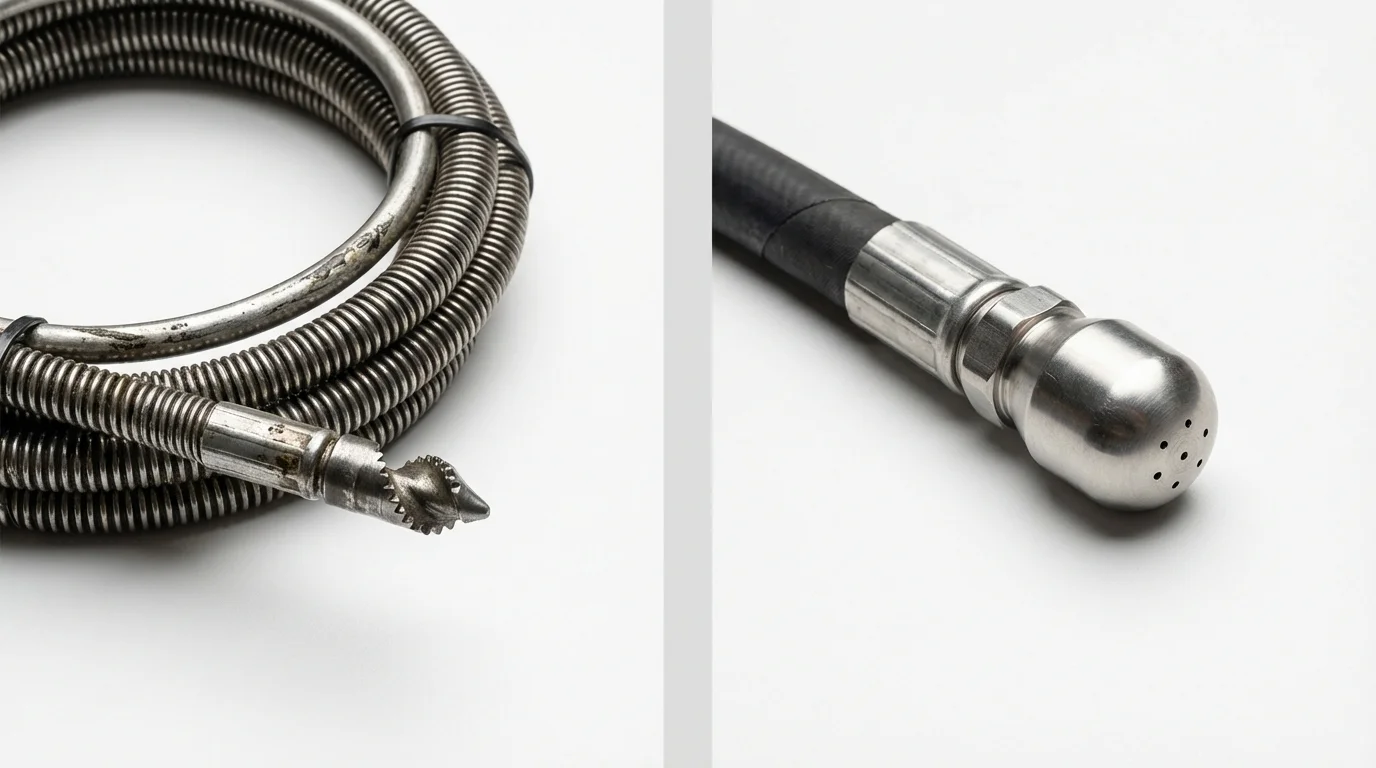 Drain snake cable and hydro jetting nozzle used for drain cleaning in Lovettsville, VA