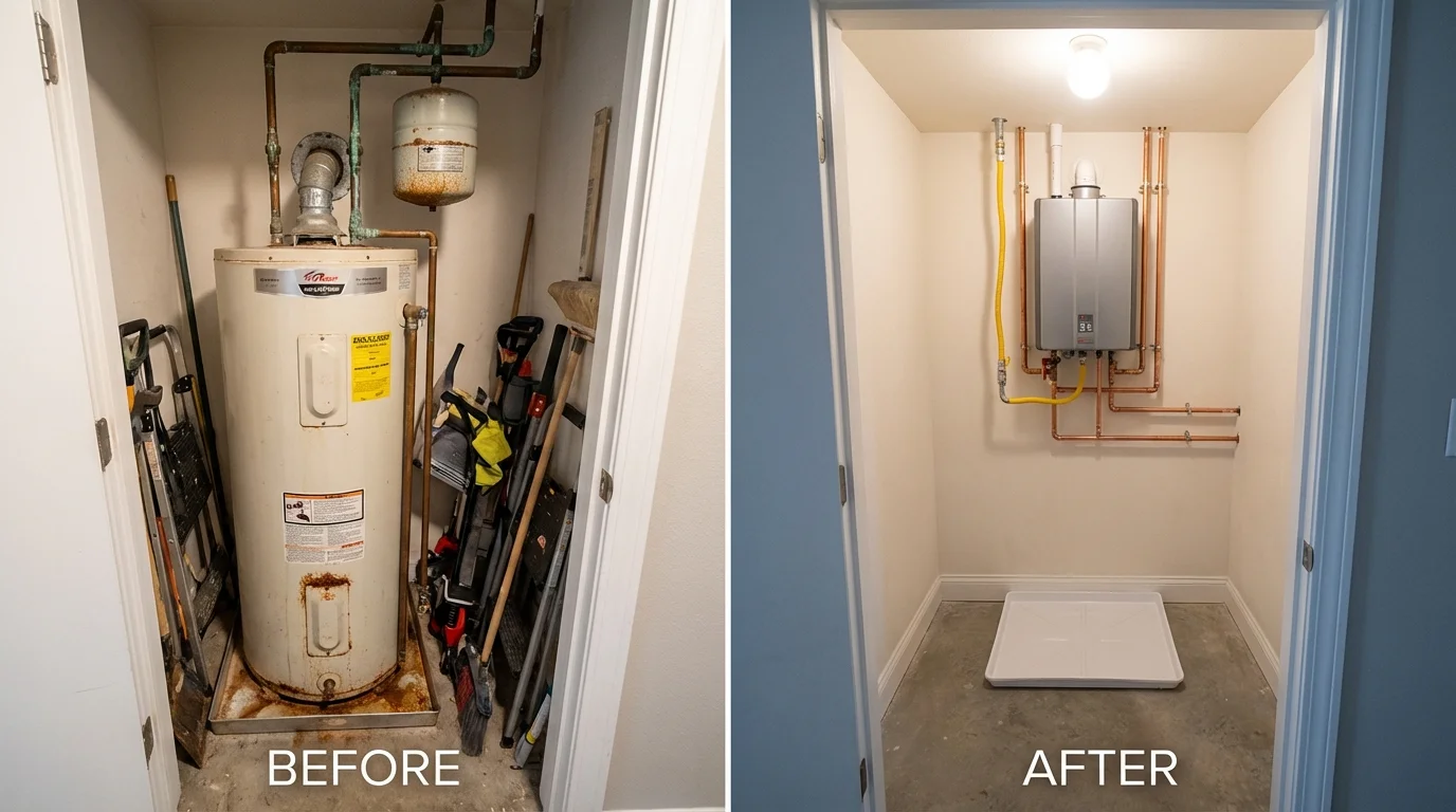 Tank water heater versus wall-mounted tankless unit comparison for Lovettsville, VA homeowners