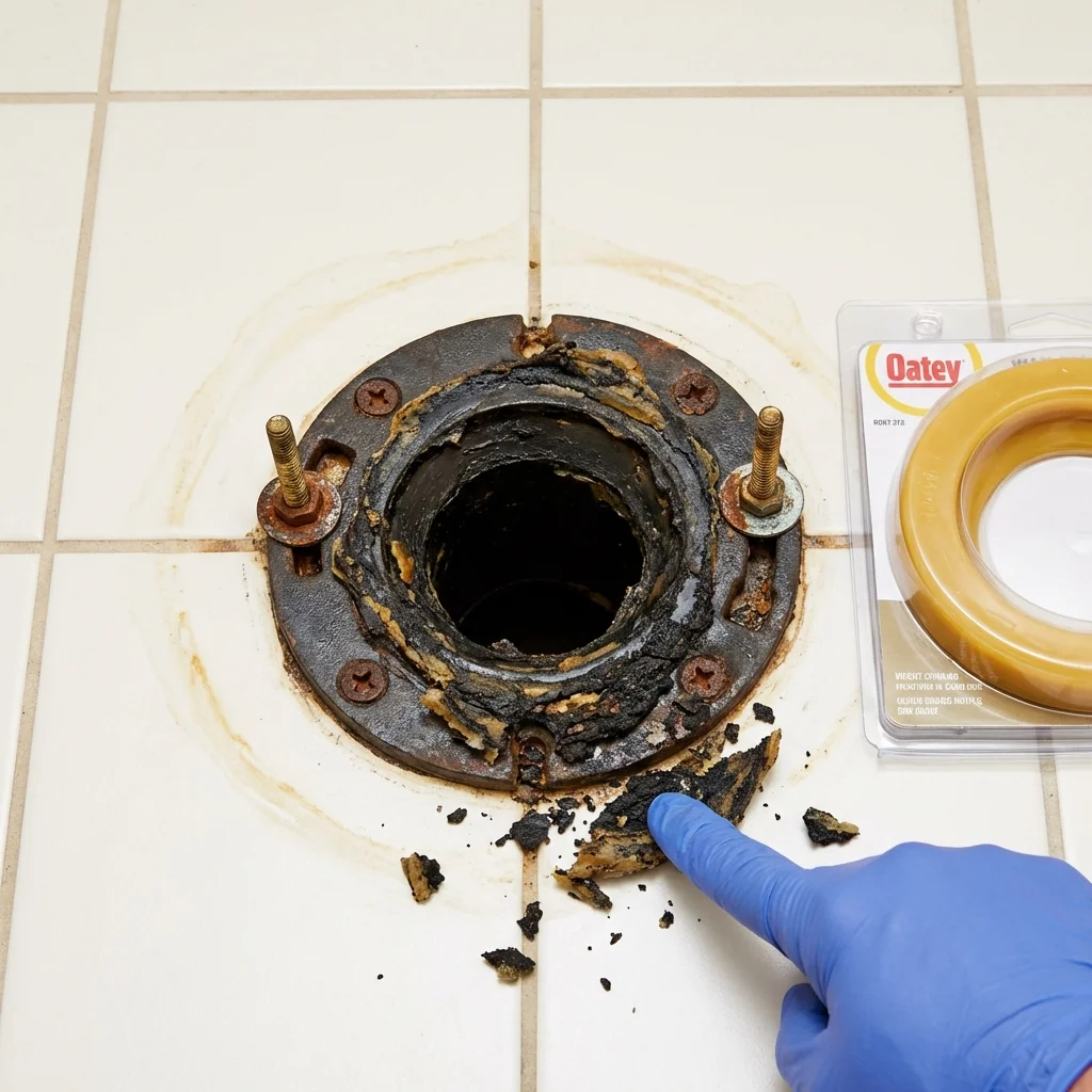 Failed wax ring showing water seepage at the base of a toilet in a Lovettsville, VA home