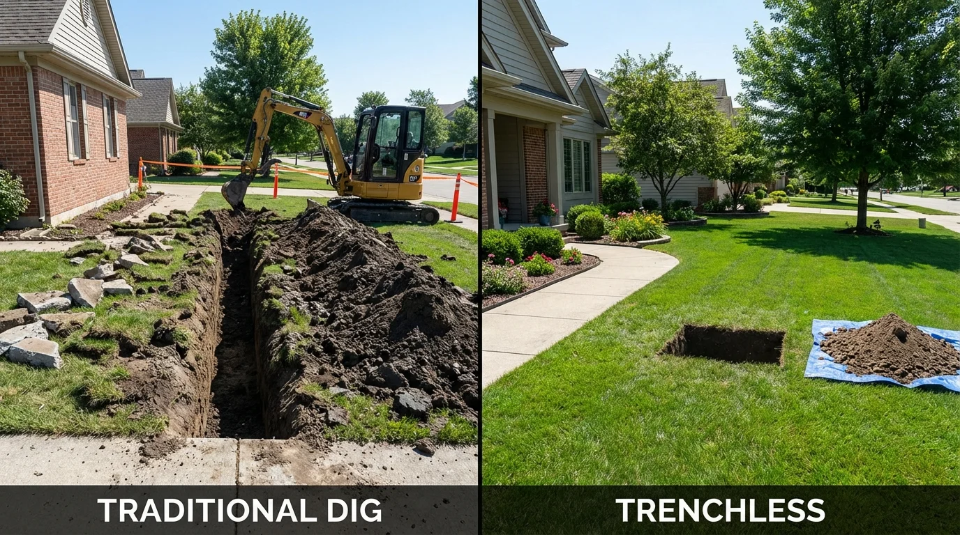 Trenchless sewer repair with minimal yard damage versus traditional excavation in Lovettsville, VA